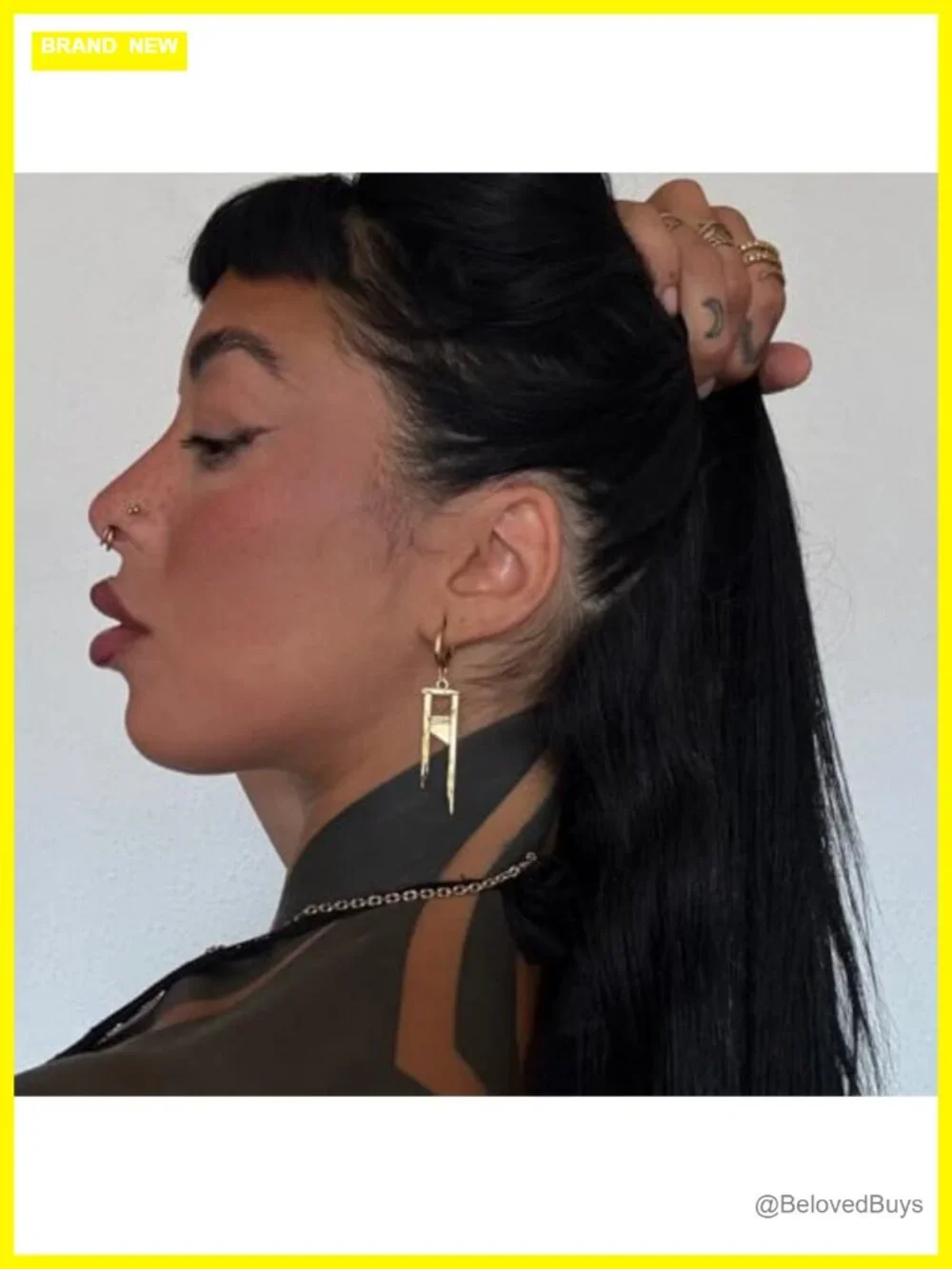 Gothic Spiked Hoop Dangle Earrings 18K Gold Plated Punk Statement Jewelry
